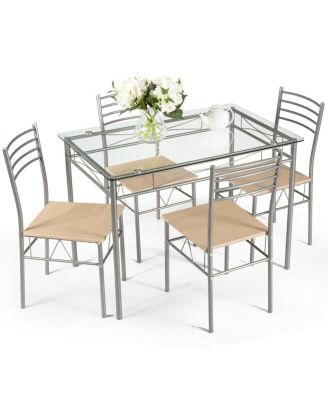5 Pieces Dining Set Glass Table and 4 Chairs