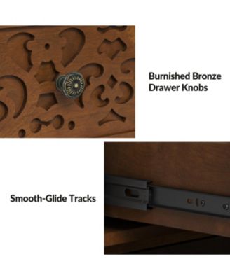 Talona 29'' W Transitional Carved 3 - Drawer End Table with Built-In Outlets and Solid Wood Legs