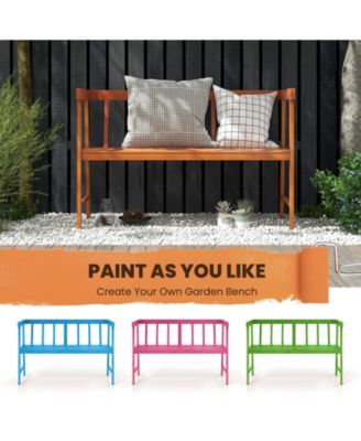 2-Person Patio Acacia Wood Bench with Backrest and Armrests