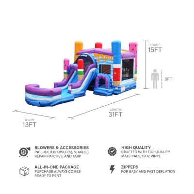 Ice Pops Bounce House Water Slide Combo with Splash Pool (with Blower)