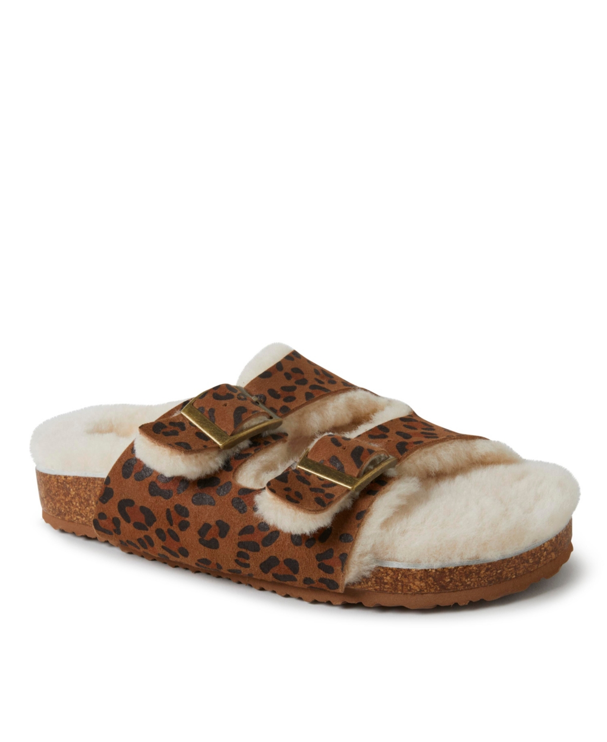 Fireside by Dearfoams Women's Tamworth Genuine Shearling Double Band Sandal - Chestnut