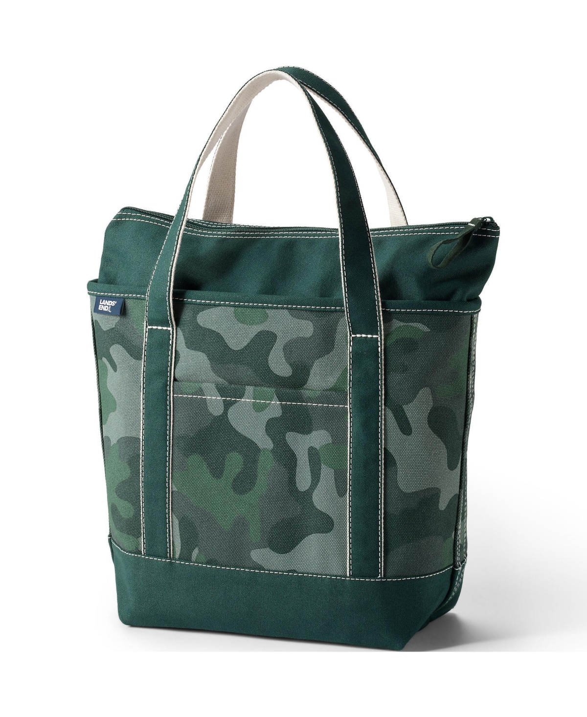 Medium Print 5 Pocket Zip Top Canvas Tote Bag - Evening forest camo