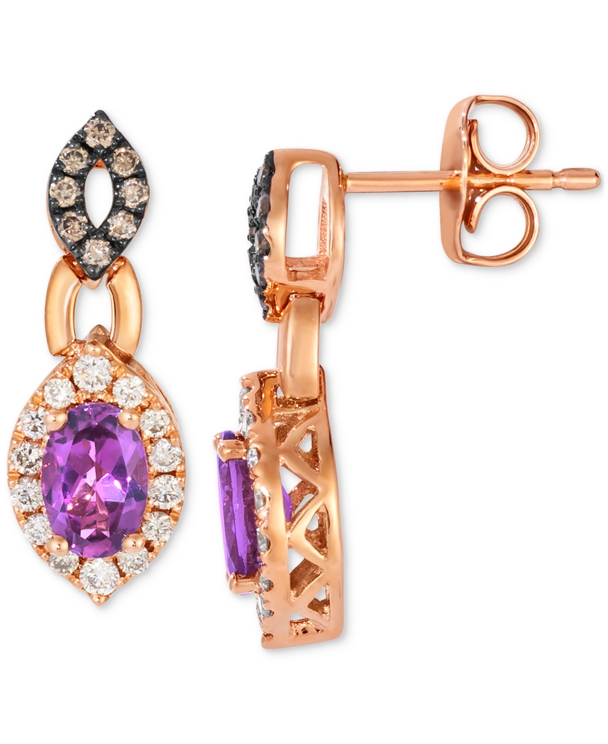 Le Vian Grape Amethyst (7/8 Ct. T.w.) & Diamond (1/3 Ct. T.w.) Halo Drop Earrings In 14k Rose Gold In Gold