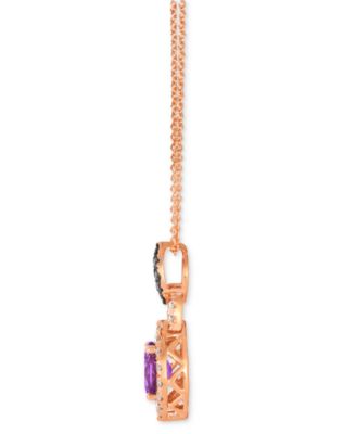 Grape Amethyst (3/4 ct. t.w.) & Diamond (1/3 ct. t.w.) Halo Adjustable 20" Pendant Necklace in 14k Rose Gold