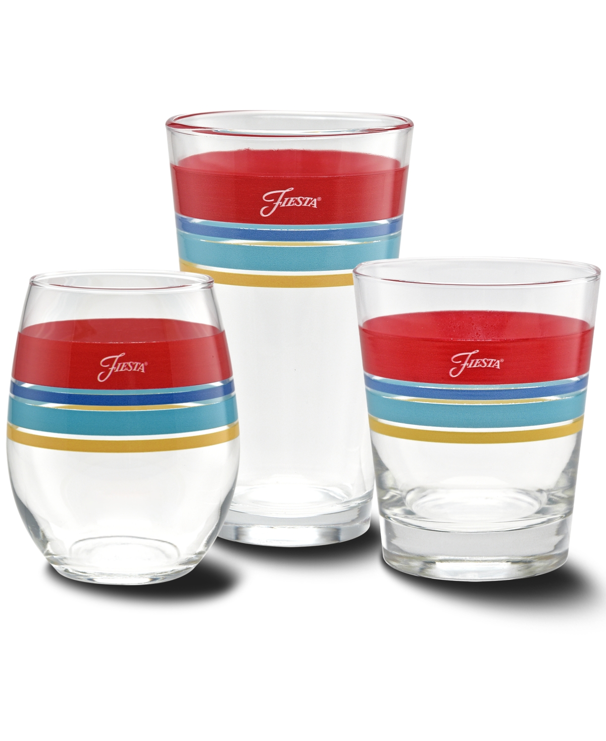 Fiesta Bright Edgeline 15-ounce Stemless Wine Glass Set Of 4 In Scarlet,turquoise,lapis,daffodil