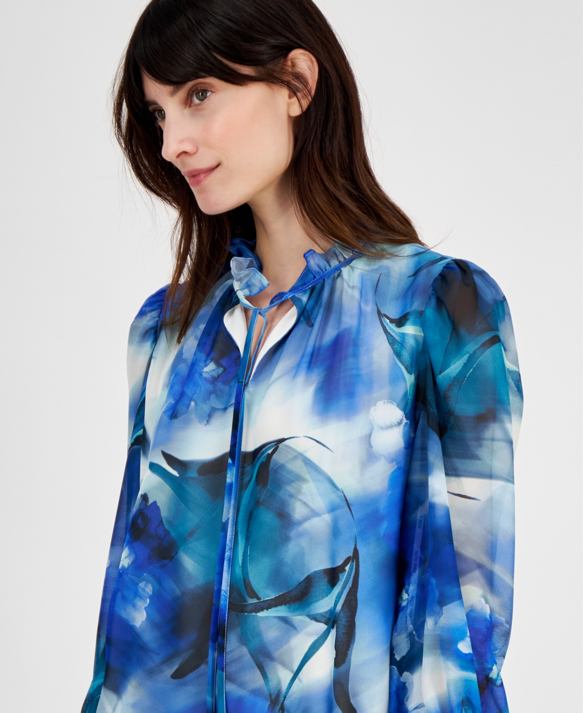 Anne Klein Petite Tulla Watercolor-Print 3/4-Sleeve Top