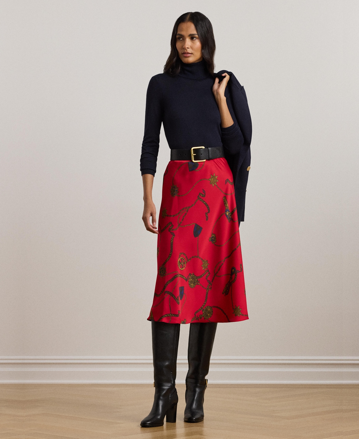 Lauren Ralph Lauren Women's Belting-Print Satin Charmeuse Midi Skirt