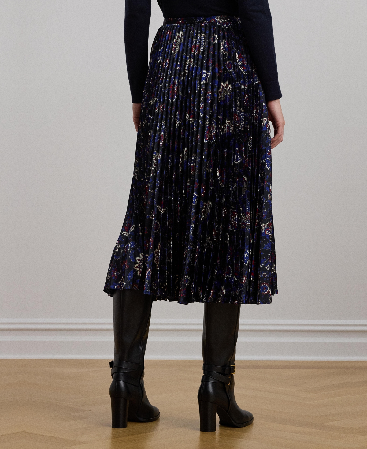 Lauren Ralph Lauren Women's Floral Pleated Satin Charmeuse Skirt