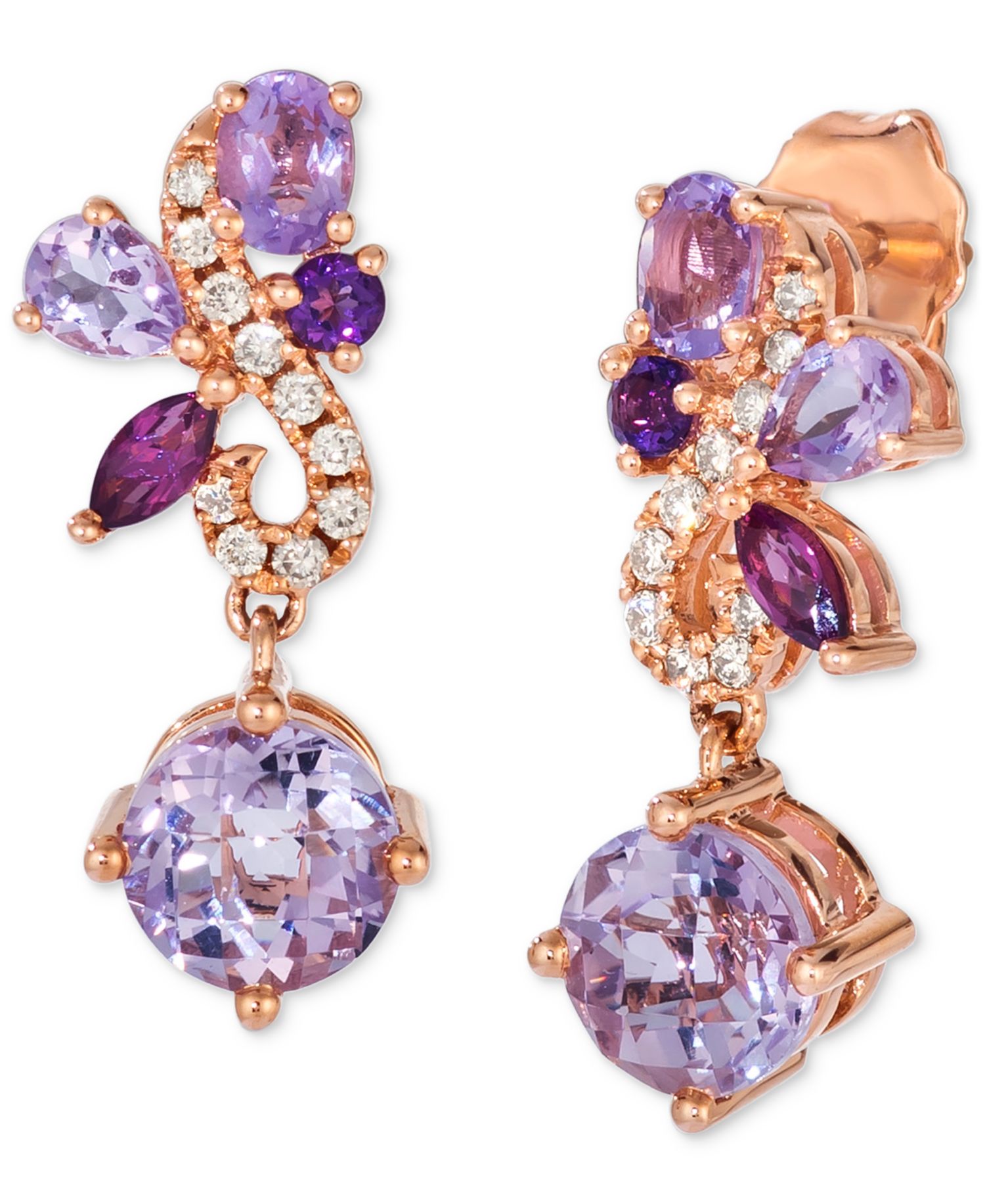 Multi-Gemstone (2-3/8 ct. t.w.) & Nude Diamond (1/8 ct. t.w.) Swirl Drop Earrings in 14k Rose Gold