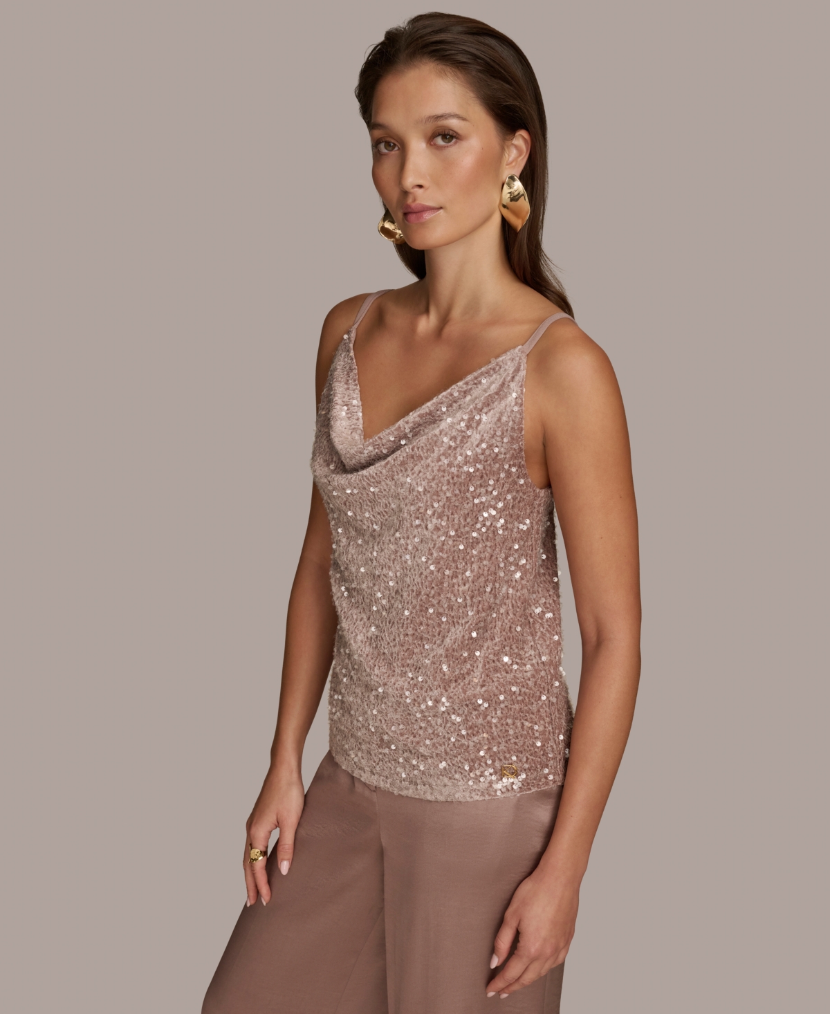 Donna Karan New York Women's Cowl-Neck Sequin Tank Top -clear Sequins