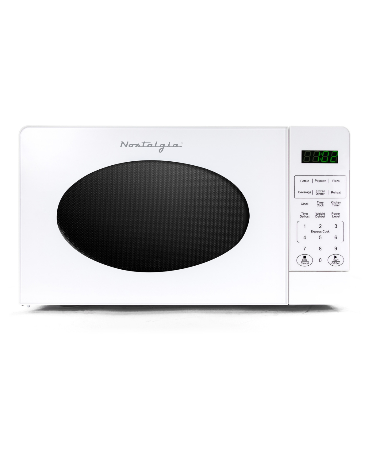 Nostalgia 0.7 Cubic Retro Foot Countertop Microwave Oven In White