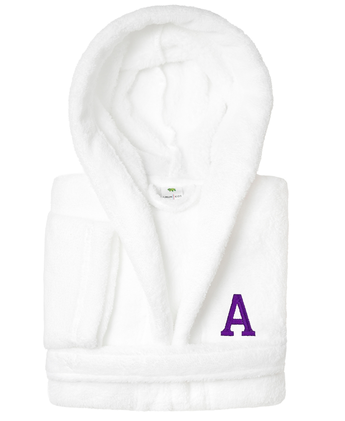 Linum Home Personalized Kids Super Plush Hooded Bathrobe In White,purple A