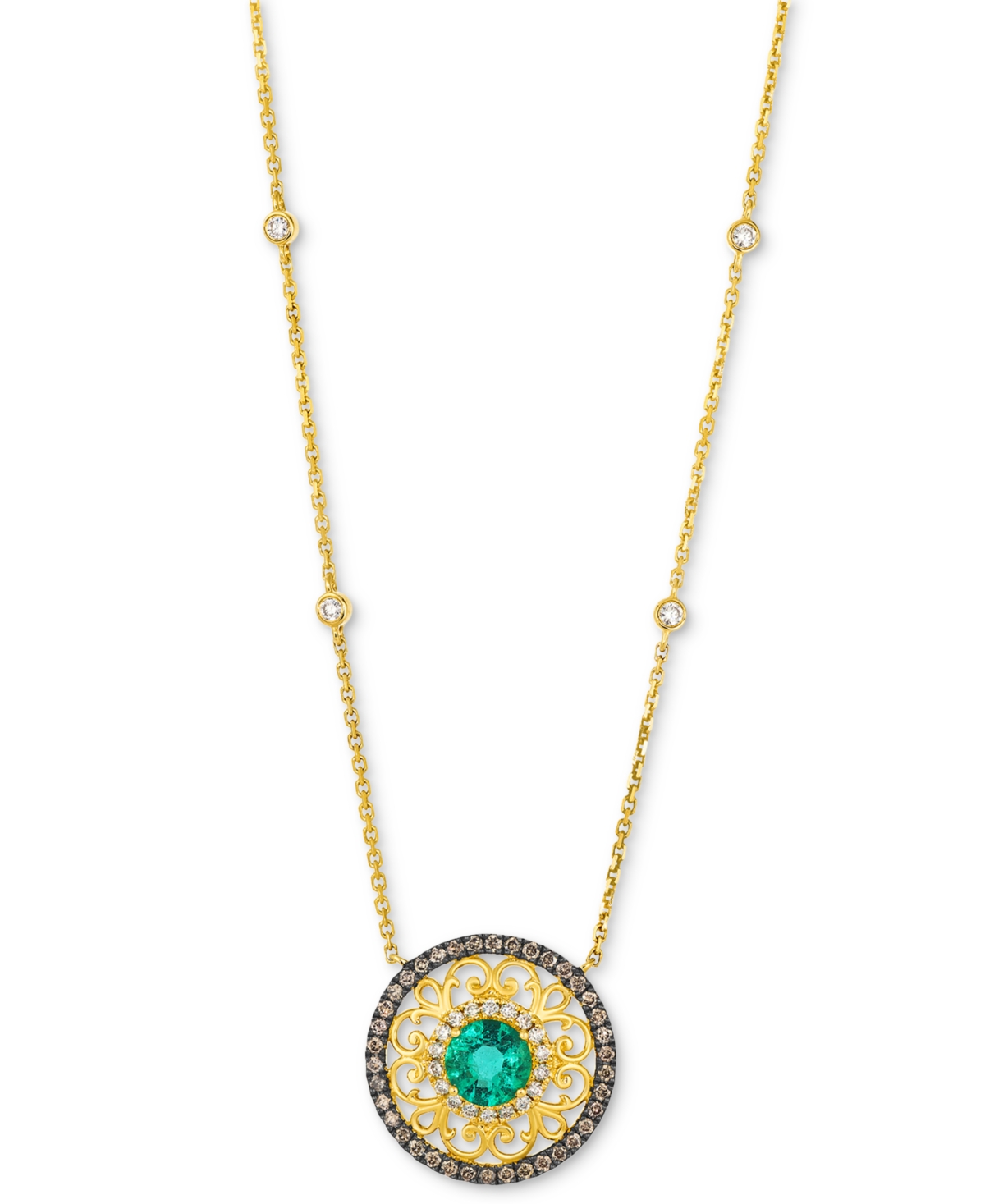 Costa Smeralda Emerald (1/2 ct. t.w.), Chocolate Diamond (1/3 ct. t.w.) & Nude Diamond (1/5 ct. t.w.) 19" Adjustable Necklace in 14k Honey Gol