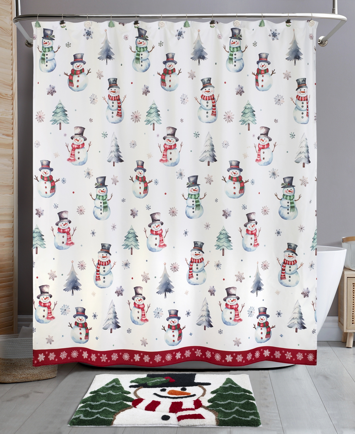 Avanti Winter Snowman Shower Curtain, 72" X 72" In White