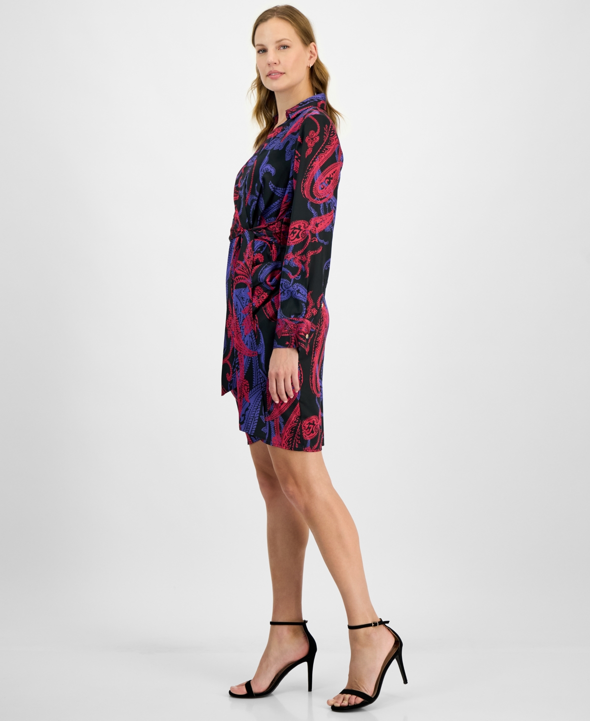 TAHARI ASL WOMEN'S PRINTED FAUX-WRAP DRESS 