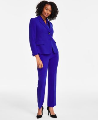 Women's Stretch Crepe Two-Button Blazer, Satin Sleeveless Tie-Front Blouse & Stretch-Crepe Straight-Leg Pants, Regular & Petite Sizes	