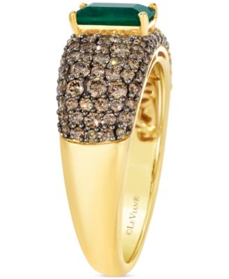 Emerald (5/8 ct. t.w.) & Chocolate Diamond (1 ct. t.w.) Ring in 14k Honey Gold
