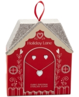 Holiday Lane 2-Pc. Cubic Zirconia Heart Pave Pendant Necklace & Stud Earring Set in Sterling Silver, Created for Macy's - White
