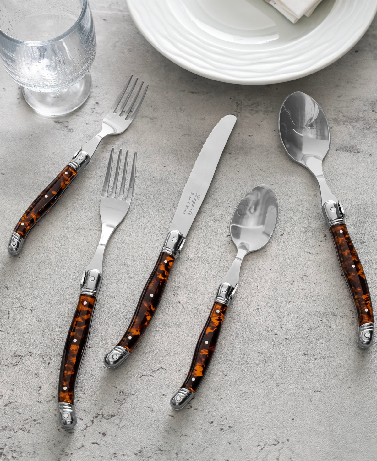 French Home Laguiole Connoisseur 20-piece Flatware Set With Tortoise Handles In Tortoise Shell
