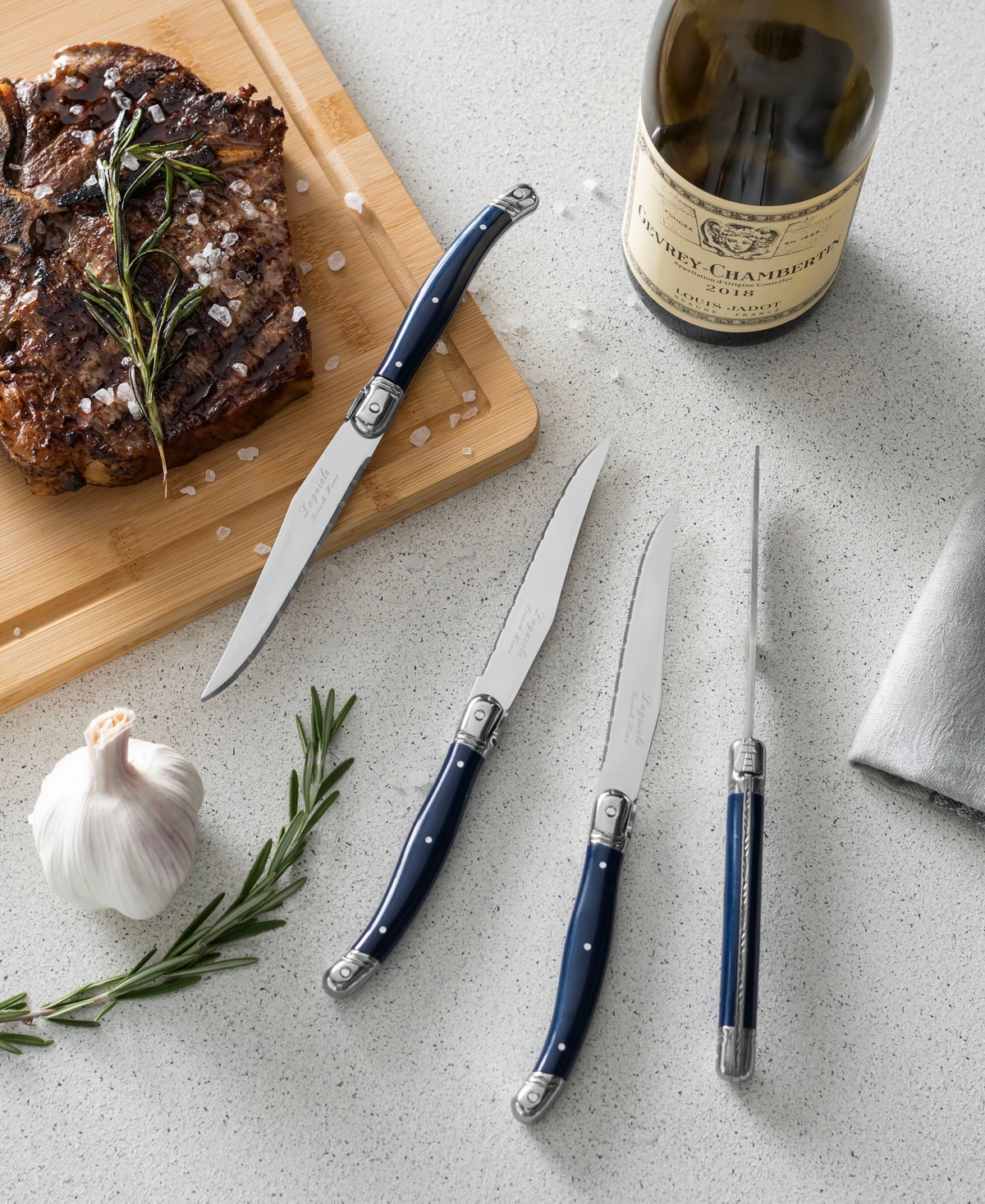 French Home Laguiole Connoisseur 4-piece Steak Knife Set With Handles In Navy Blue
