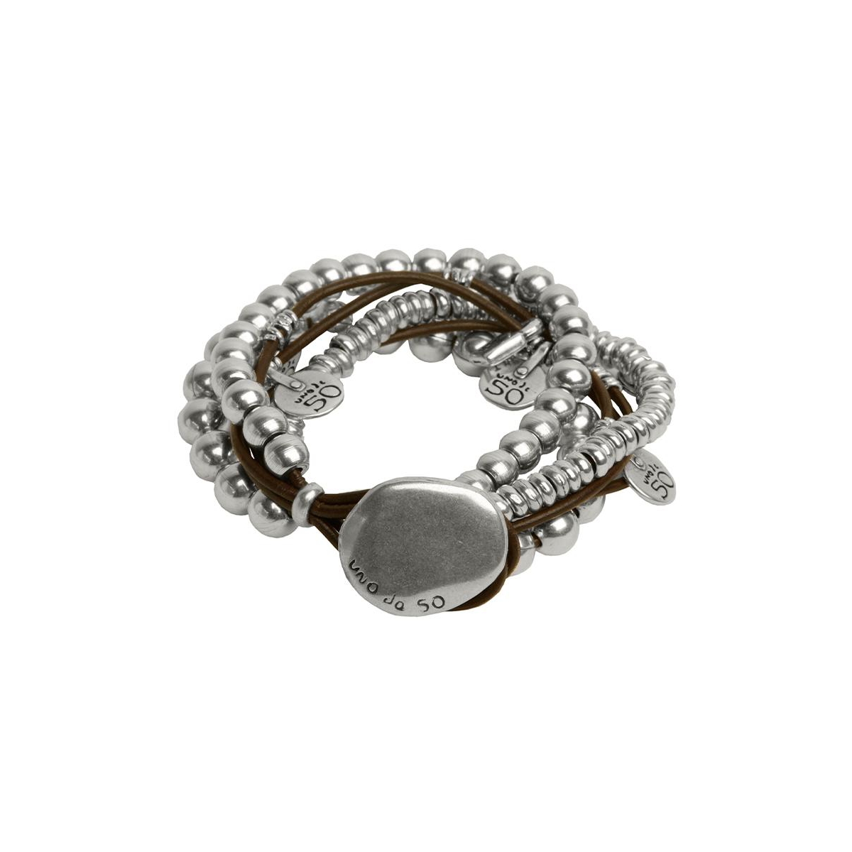 UNOde50 Sterling Silver-plated Leather Rows Bracelet - Silver