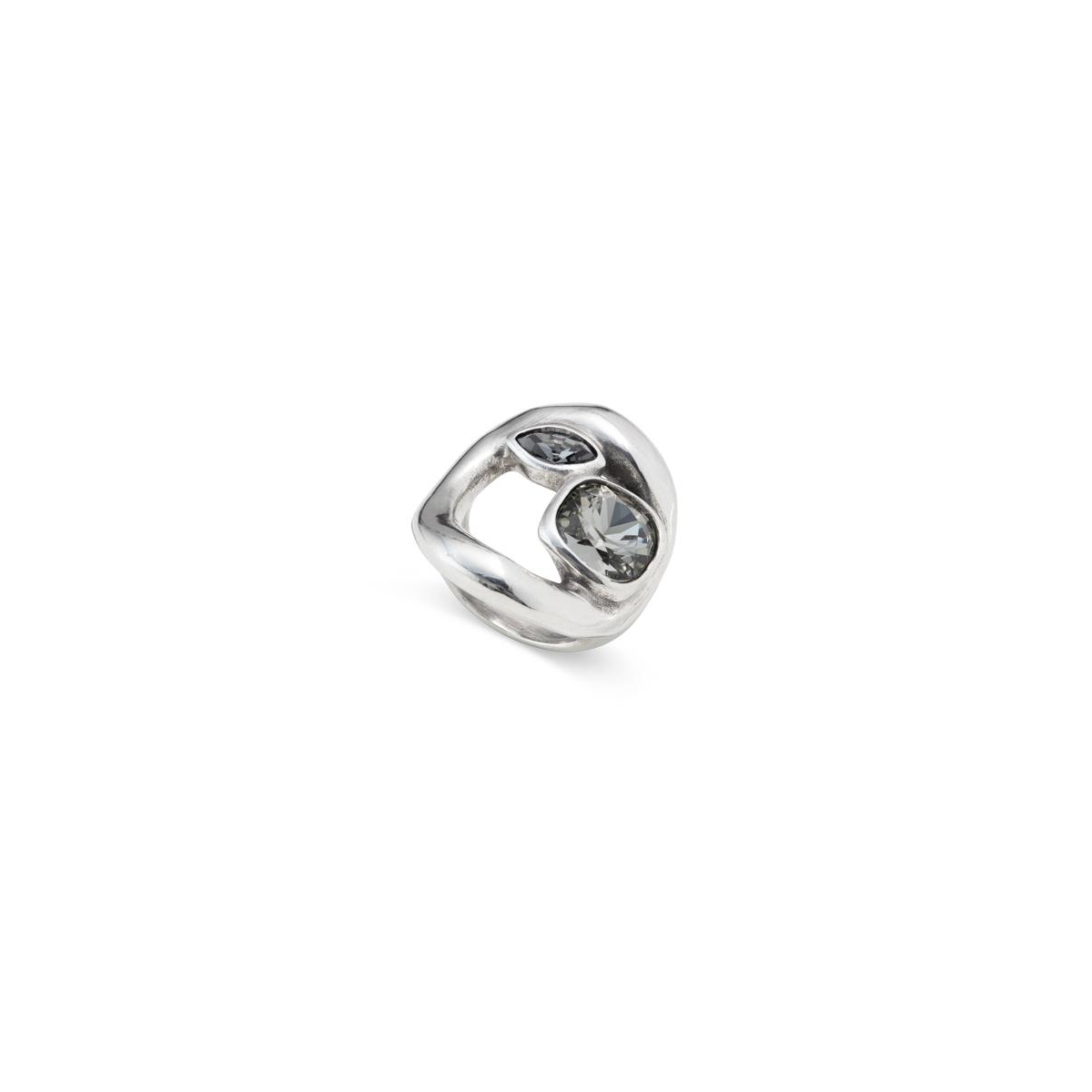 UNOde50 Sterling Silver Plated Central Oval and Two Faceted Crystal Ring - Silver