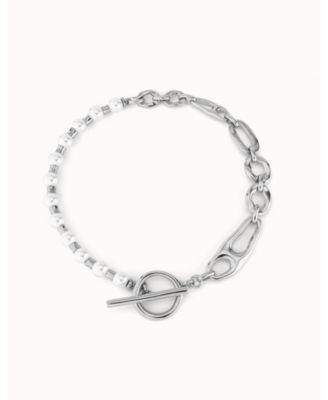 Sterling Silver Metal Alloy and Cultivated Pearl Links Necklace