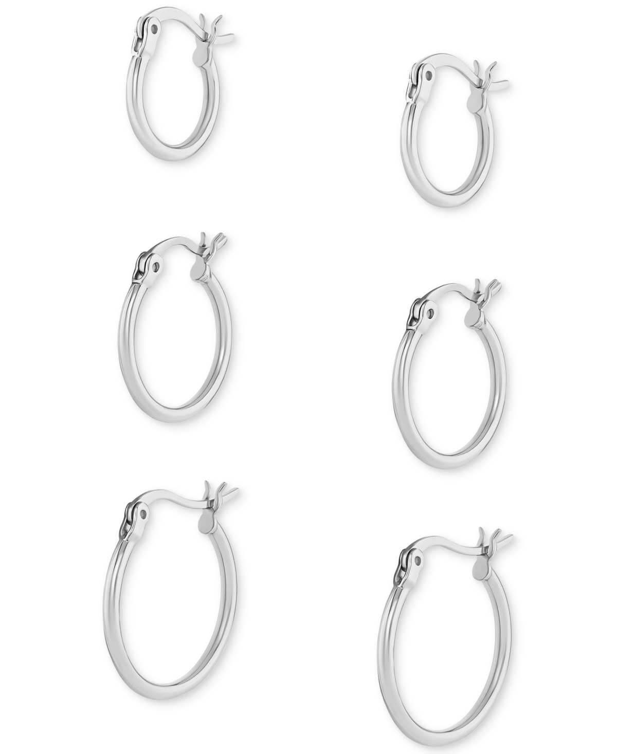 Macy's Polished Hoop Earrings Set In 18k Gold Over Sterling Silver, Created For  In Silver