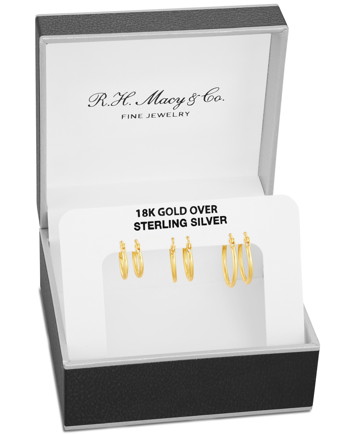 Macy's Polished Hoop Earrings Set In 18k Gold Over Sterling Silver, Created For  In Silver