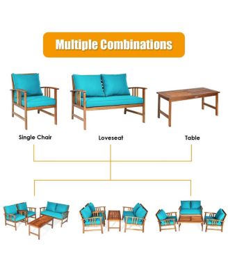 4 Pieces Wooden Patio Sofa Chair Set with Cushion