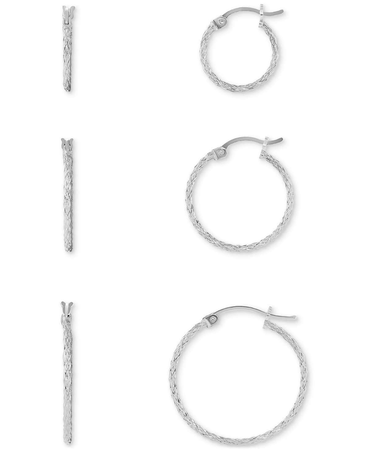 Macy's 3-pc. Set Diamond Cut Click Top Hoop Earrings In 18k Gold Over Sterling Silver Or Sterling Silver In Silver