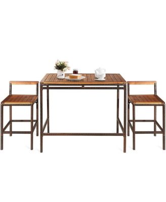 3 Pieces Patio Rattan Wicker Bar Dining Furniture Set