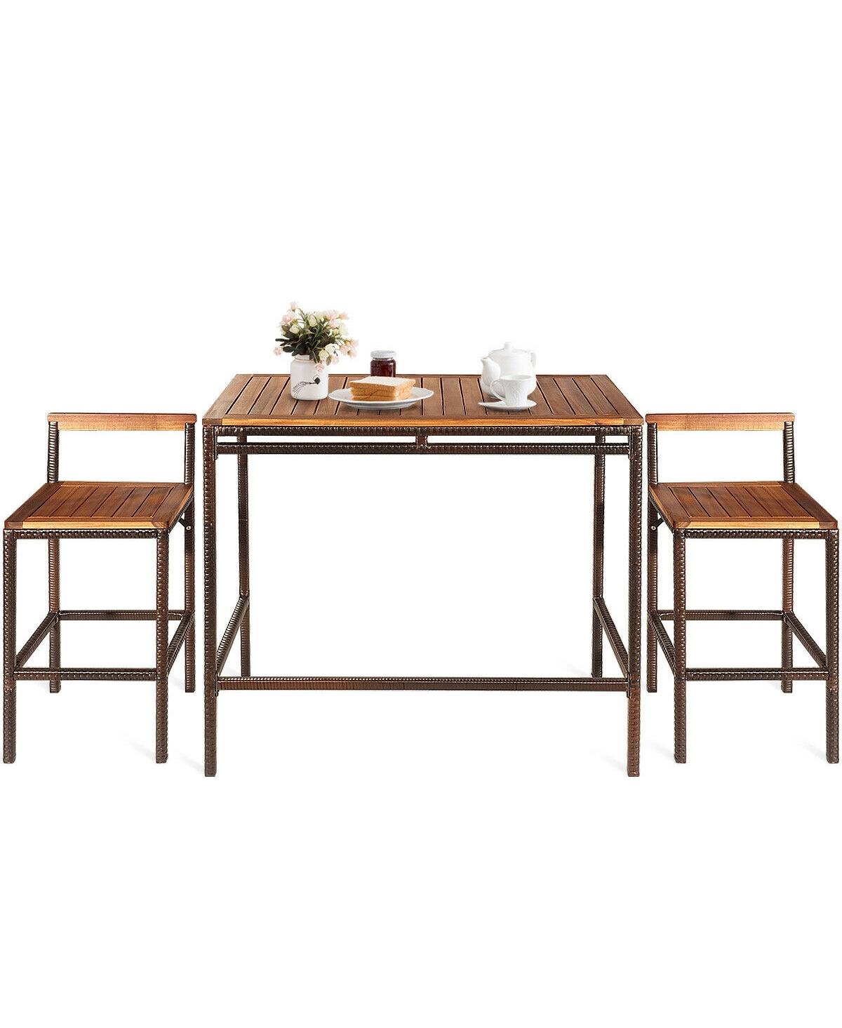 Vebreda 3 Pieces Patio Rattan Wicker Bar Dining Furniture Set