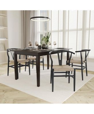 Devine Set of 2 Wooden Kraft Paper Rope Seat Stackable Y-Back Style Dining Chairs