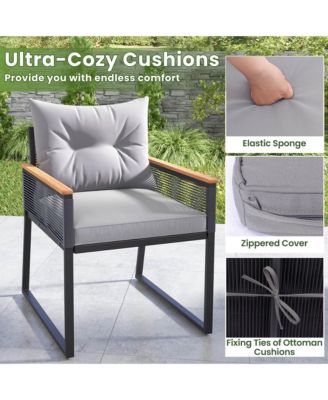 5 Piece Outdoor Conversation Set Rattan Armchairs with 2-Layer Side Table