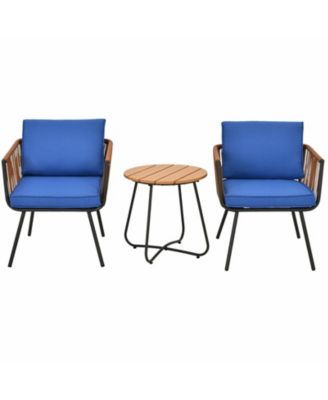 3 Pieces Patio Bistro Furniture Set with Armrest and Soft Cushions