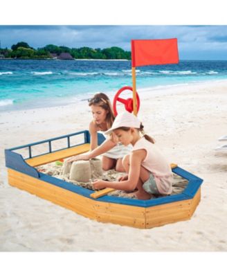 Kids' Pirate Boat Sandbox with Flag and Rudder