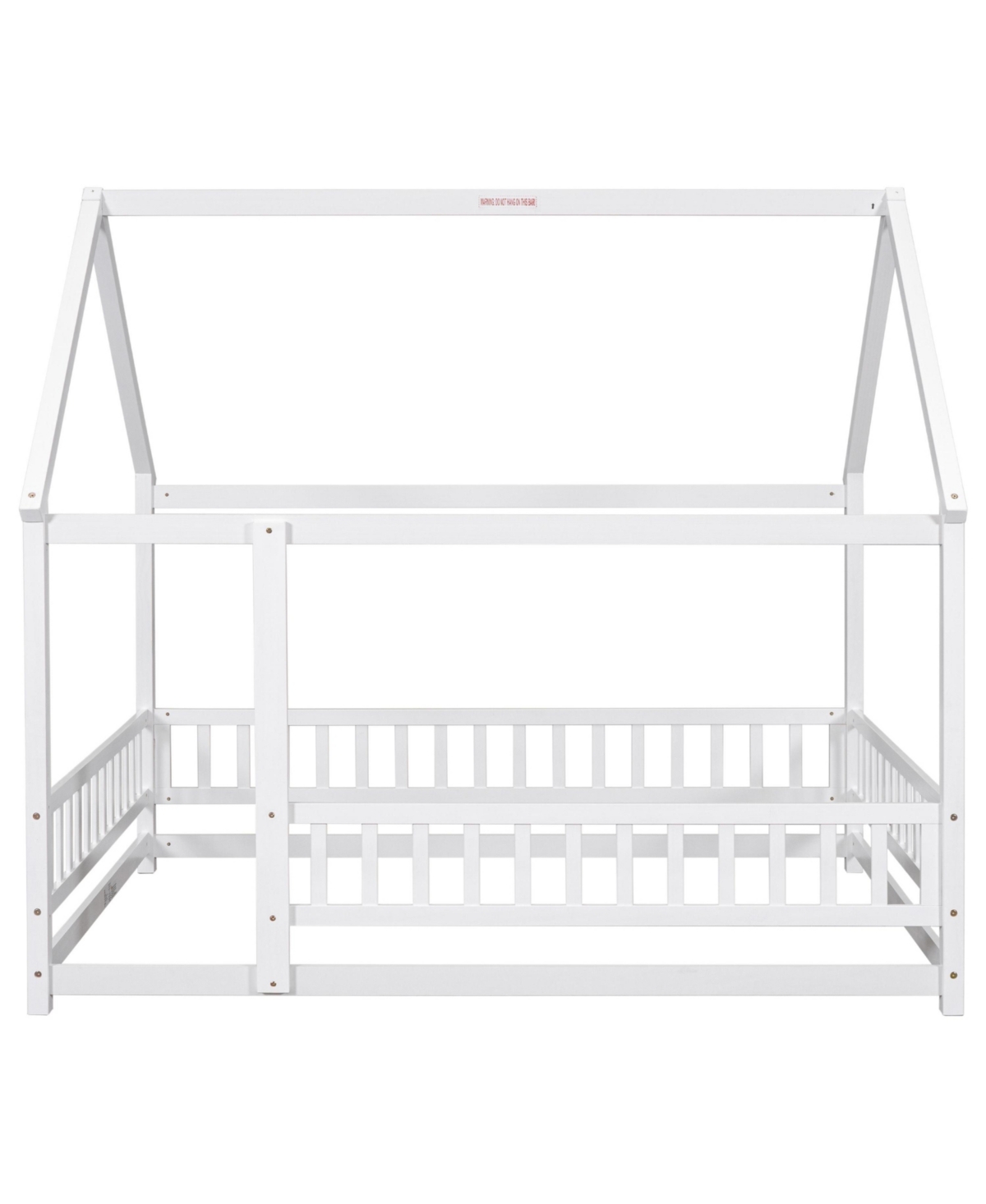 Slickblue Full Size Floor Wooden Bed with House Roof Frame, Fence Guardrails