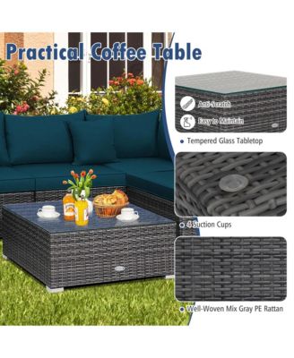 7PCS Patio Rattan Furniture Set Sectional Sofa Cushioned Garden Peacock