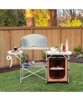 Foldable Outdoor BBQ Portable Grilling Table with Windscreen Bag