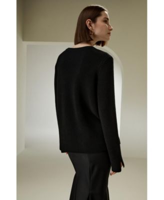 Women's Merino Wool Ribbed Slit Cuff Sweater