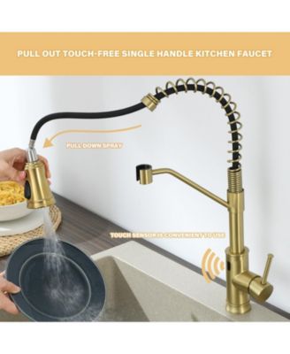 Pull out Touchless Single Handle Kitchen Faucet with MotionSense In Brushed Gold