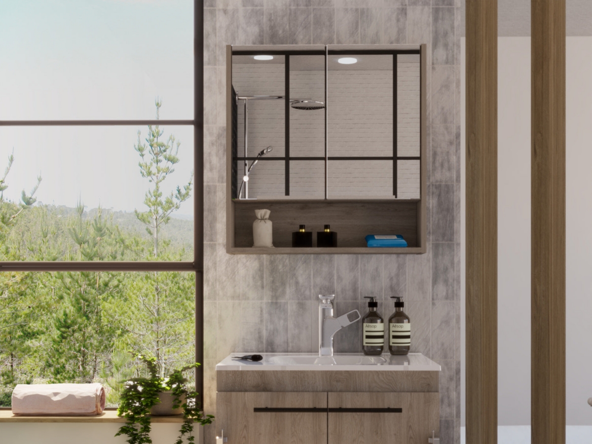 Depot E-Shop Tatacoa Mirror Medicine Cabinet, One Open Shelf, Three Interior Shelves