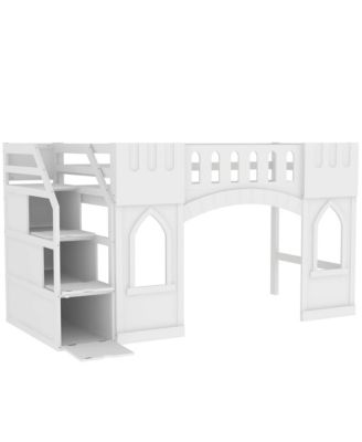Streamdale Twin Size Loft Bed with Storage Staircase and Window, White