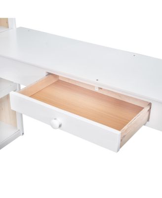 Streamdale Full Size Loft Bed With Ladder, Shelves, And Desk, White