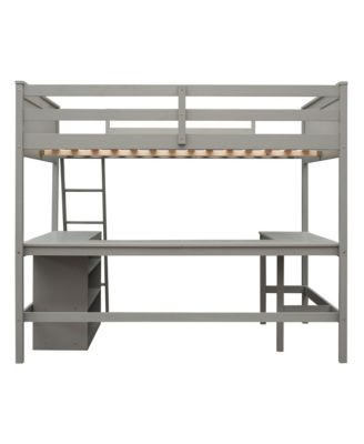 Streamdale Full Size Loft Bed With Shelves And Desk, Wooden Loft Bed With Desk