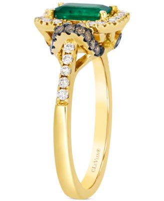 Emerald (3/4 ct. t.w.), Chocolate Diamond (1/5 ct. t.w.) & Nude Diamond (1/4 ct. t.w.) Ring in 14k Honey Gold