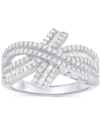 Macy's - Diamond Round & Baguette Crossover Ring (3/4 ct. t.w.) in Sterling Silver