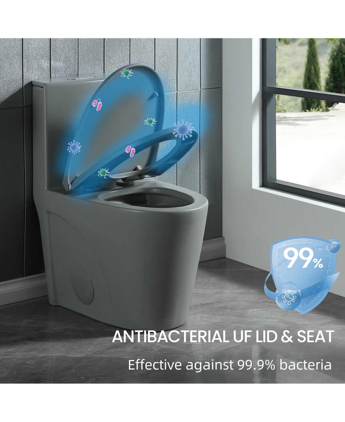 Streamdale Furniture 1-Piece Dual Flush Elongated Toilet -- Light grey