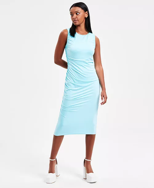 women's ruched sleeveless midi dress, exclusively at macy's